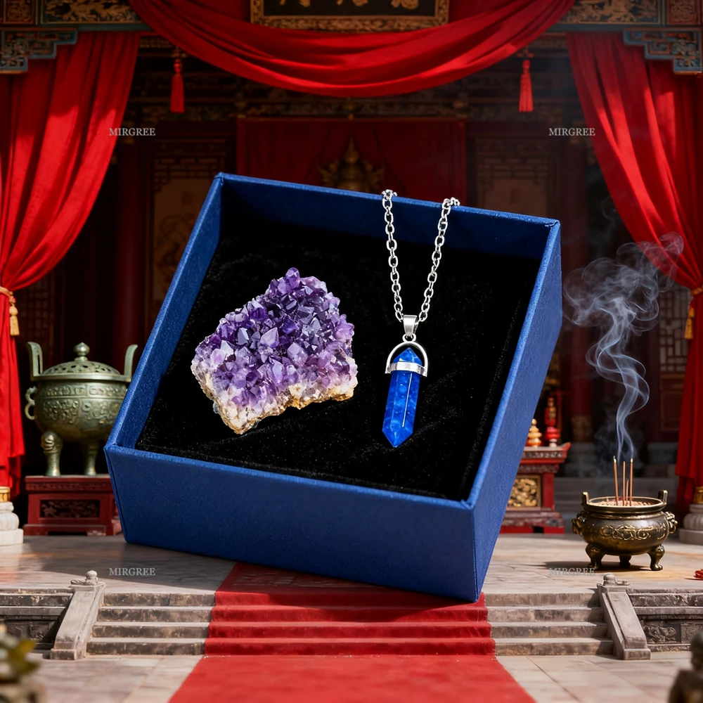 2 قطعة مجموعات الجمشت الطبيعية و قلادة اللازورد مجموعة ، ديكور المنزل بلورات الشفاء ، الهدايا الروحية لعشاق الكريستال #2