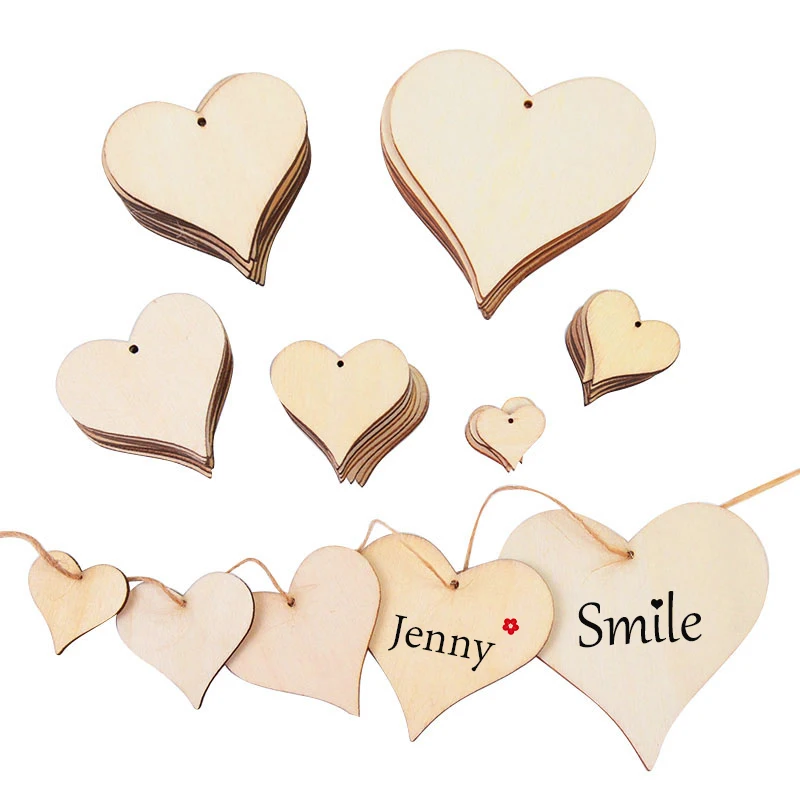 Wooden Love Heart BHanging Ornaments Natural Unfinished Wood Slices Rustic Wedding Party DIY Craft Beads Scrapbooking