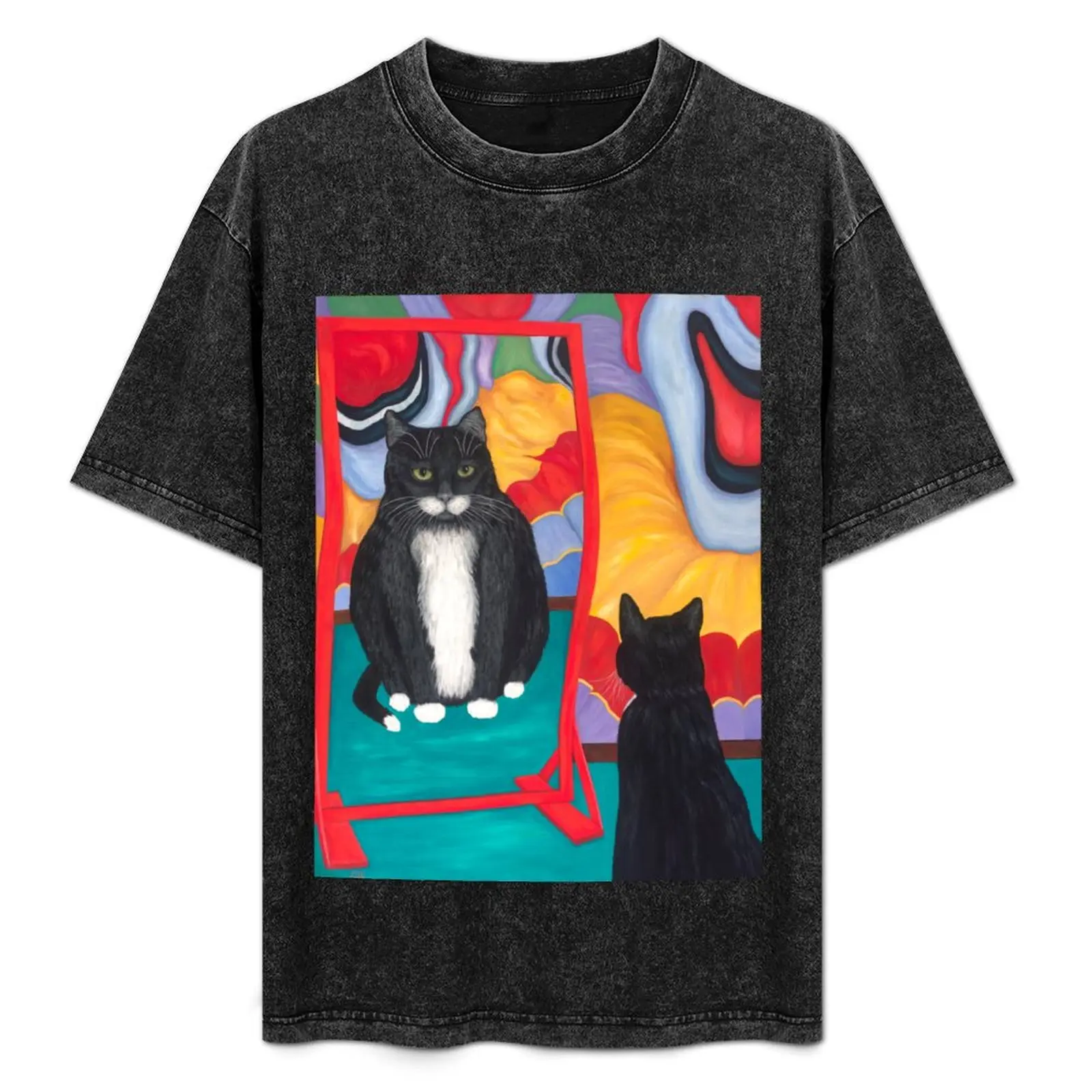 

Fat Tuxedo Cat in Funhouse Mirror T-Shirt oversizeds luxury t-shirt tee shirts for men