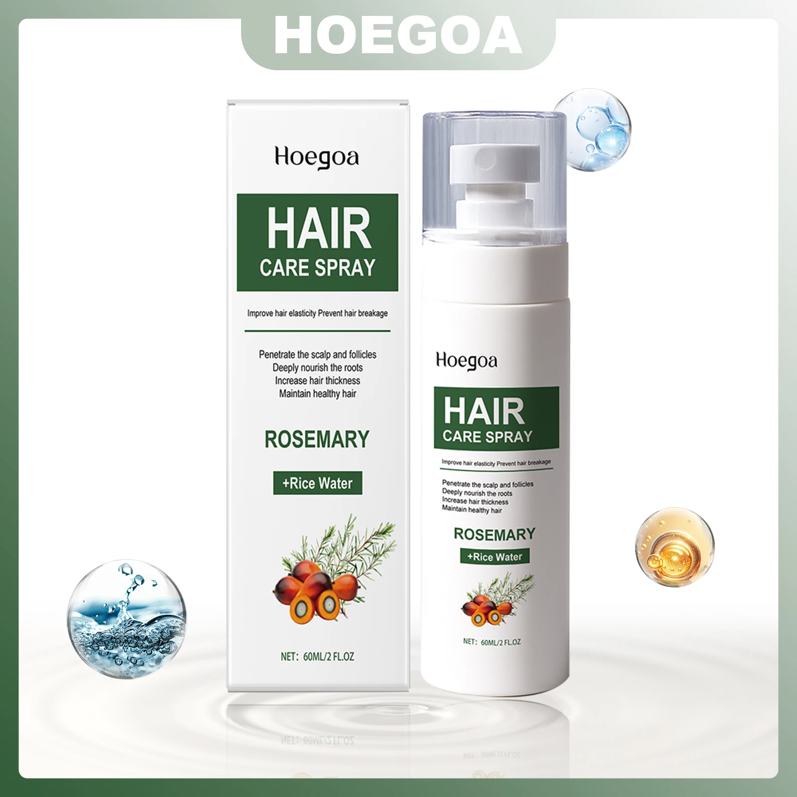 

HOEGOA 60 мл спрей для сухих волос, быстрый результат, делает волосы, пушистые, уменьшают вьющиеся волосы, увеличивает блеск, успокаивает кожу головы, стойкий запах розмарина