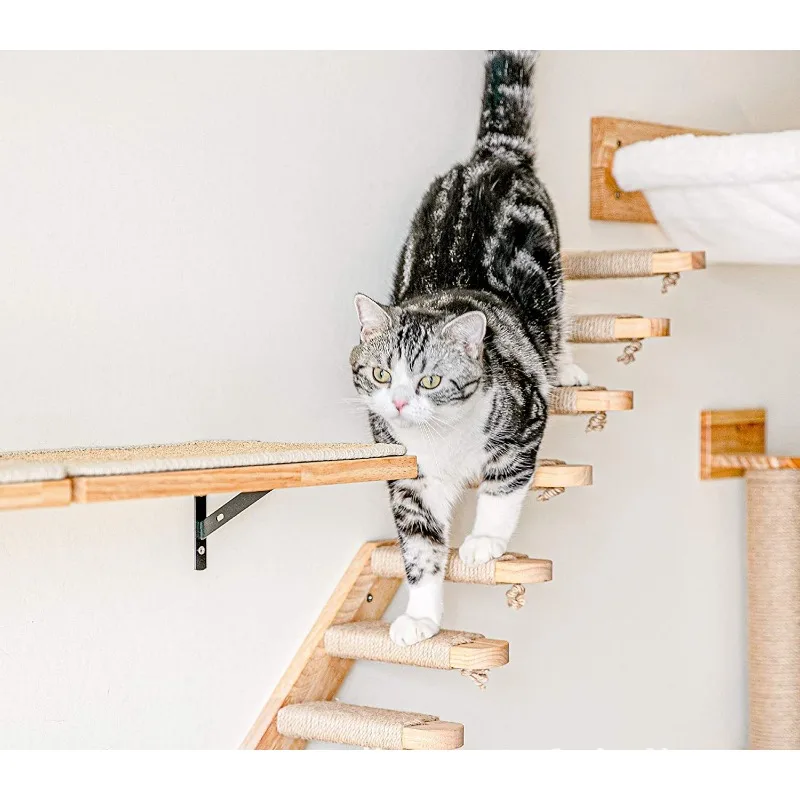 Cat Climbing Shelf Wall Mounted Four Step Stairway with Sisal Scratching Post for Cats Tree Tower Platform Jumping Pet Furniture