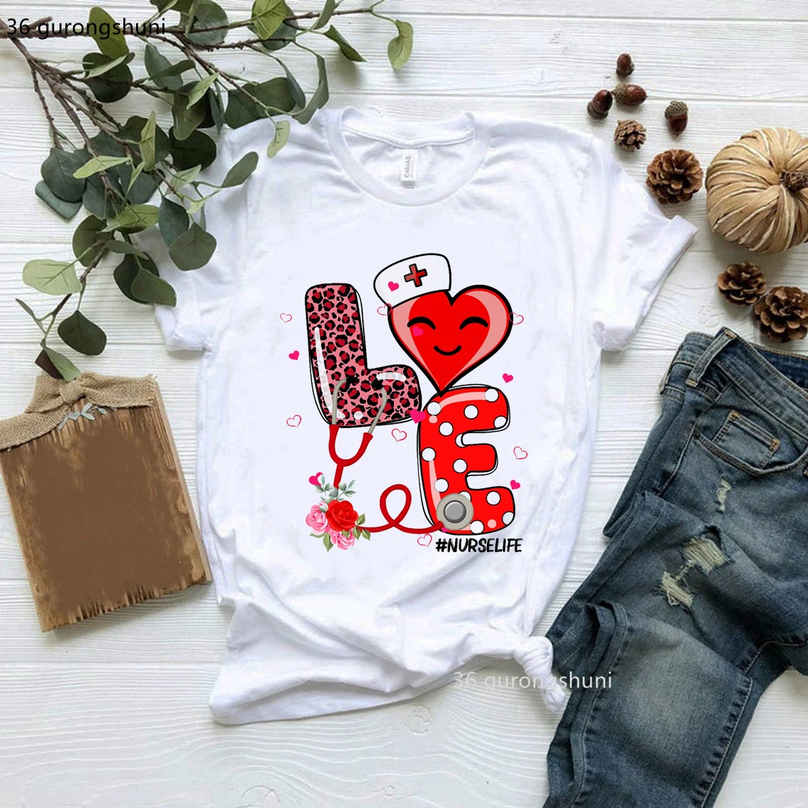 

Cute Leopard Print Nurse Nurselife T Shirt Kawaii Love Nurse T-Shirt Women Clothes Female Clothing Short Sleeve 90s Tees Top