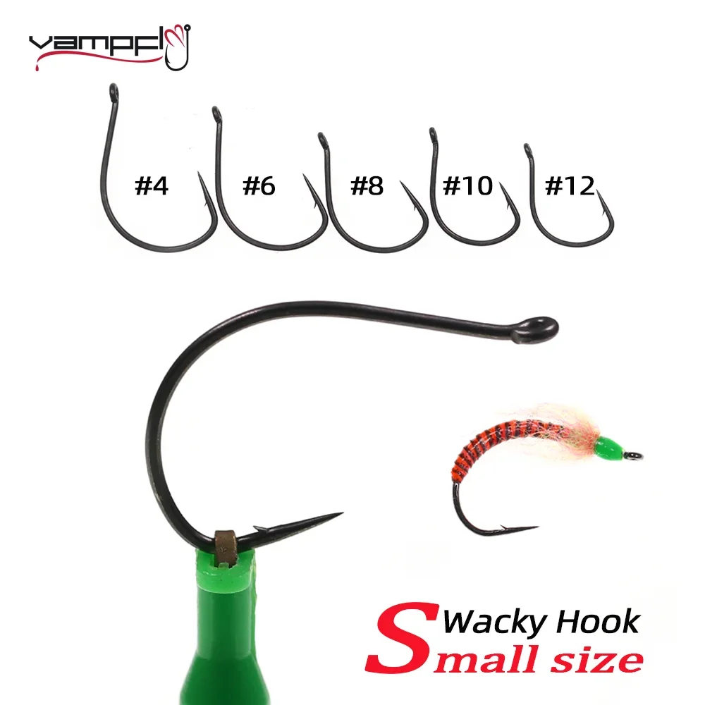 

Vampfly 20pcs #4-#12 Wacky Hook Barbed Fly Tying Hook for Nymphs Shrimp Soft Worm Baits Drop Shot Rigs Crank Worm Bass Fishhook