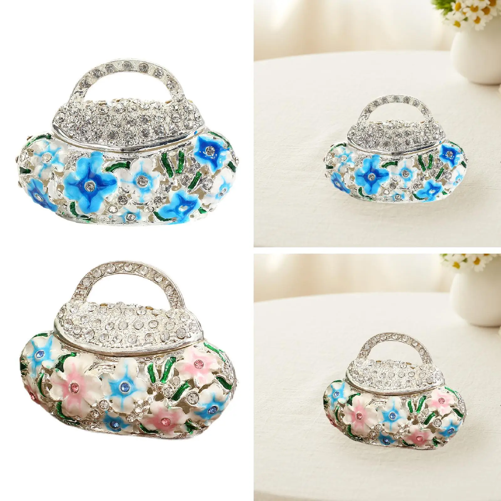 

Enamel Hinged Trinket Box Ornament Handbag Shape for Party Tabletop Necklace