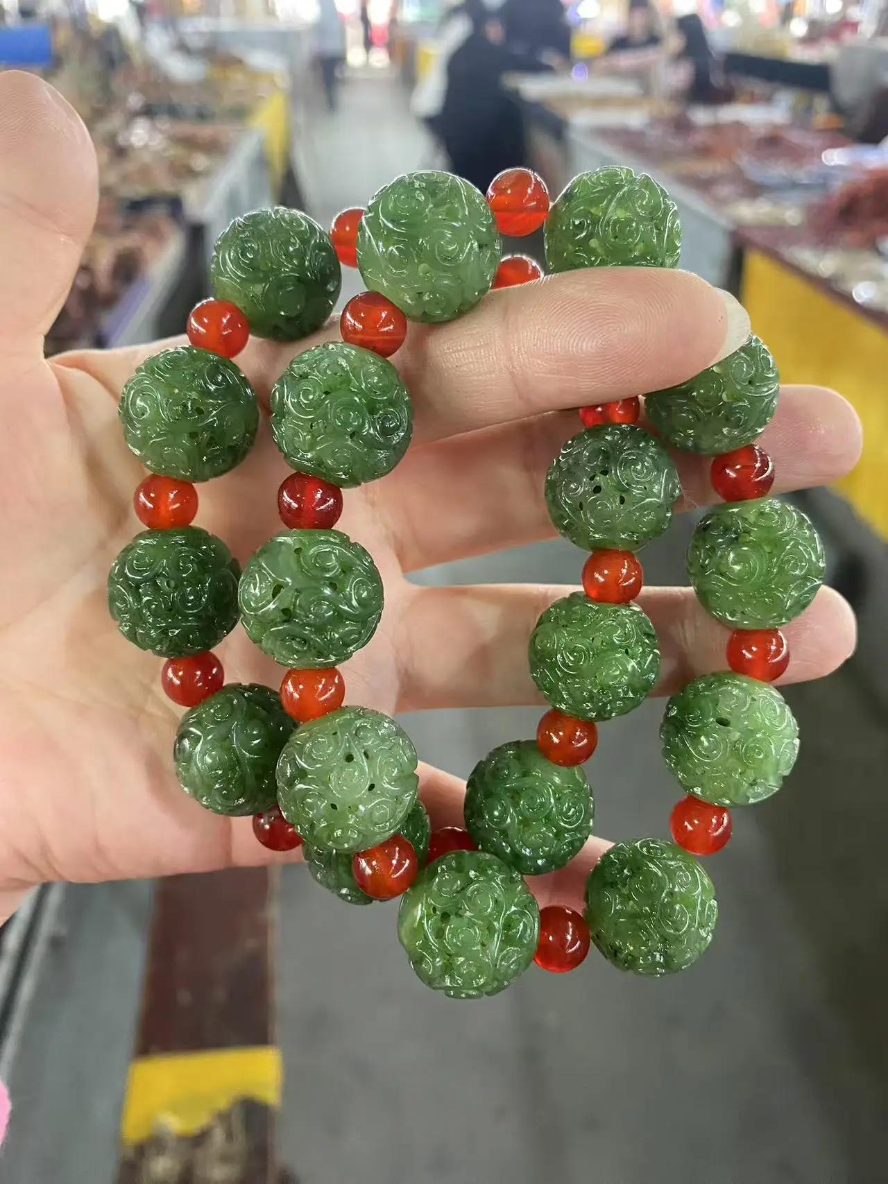 Natural Hotan Jade Jasper hand string High Quality Hand carved hollow carving Bead Bracelet Boutique Jewelry Add certificat