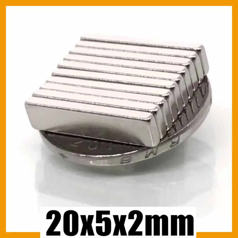 20x5x2mm 10/20/50/100//200/500/1000pcs Super Powerful Square Block N35 NdFeB Neodymium Magnet Imanes Permanent Magnetic 20*5*2