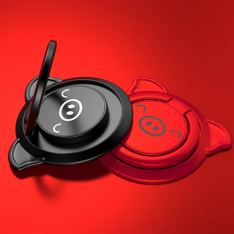 การ์ตูนหมูกลมผู้ถือโทรศัพท์มือถือสมาร์ทโฟนหมุนแหวนนิ้วขาตั้งสากลสติกเกอร์ด้านหลังหัวเข็มขัดสำหรับหัวเว่ย เสี่ยวมี่