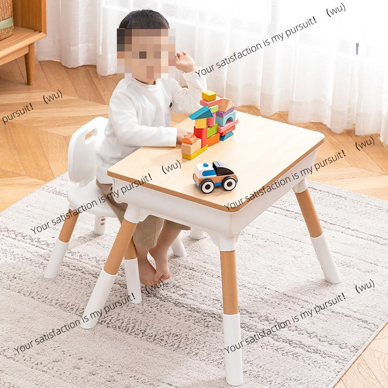 Fun multi-function lifting table and chair home learning painting game table wooden primary school student learning square table