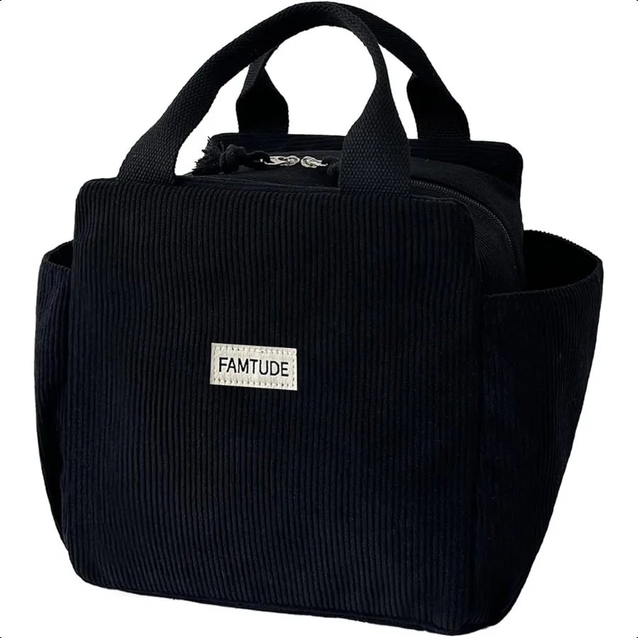 

Corduroy Lunch Bag for Women Men Cute Lunch Tote Bags Reusable Insulated Lunch Box Large Capacity Reusable Insulated Cooler for