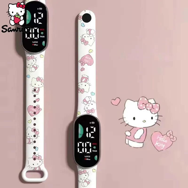 Sanrio acessórios hello kitty relógio kuromi relógios cinnamoroll relógio eletrônico à prova dwaterproof água led anime brinquedo maltês crianças presente