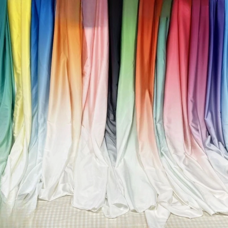 Mistlace 50D Elastic Satin Gradient Ombre Colors Fabric Imitation Silk Strechy Material for Evening Dress, Vintage Outfit #212