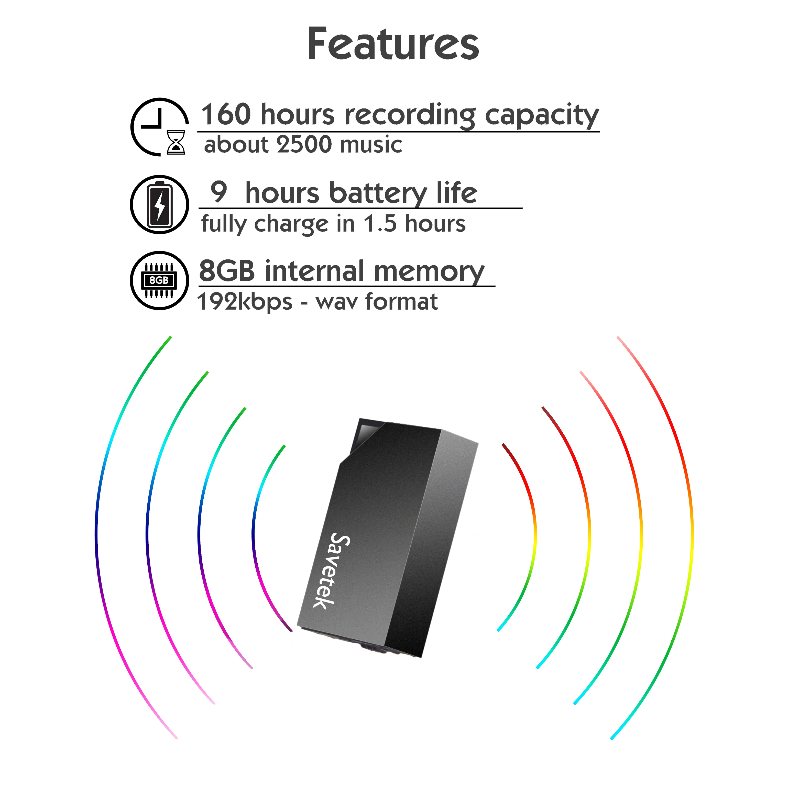 Savetek قلم USB صغير صوت مفعل 8 جيجابايت 32 جيجابايت 64 جيجابايت مسجل صوت رقمي 192 كيلوبت في الثانية تسجيل WAV
