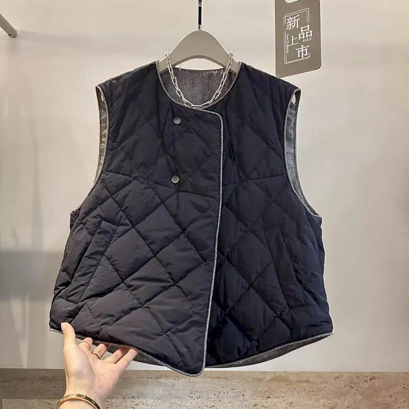 Quilted Waistcoats for Women 2026 Autumn Winter Color Blocking Vests O-neck Casual Jackets Sleeveless Cardigans Loose Women Tops
