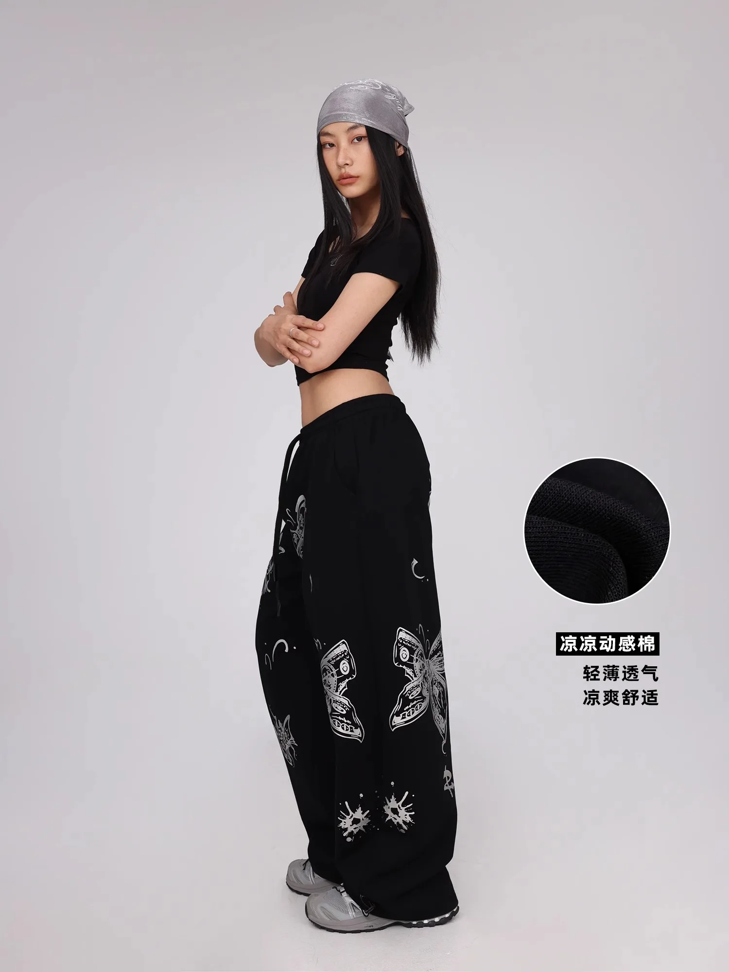 CBXLAB Street Dance Women's Black thin hip-hop dance sports pants American print design dance street casual pants