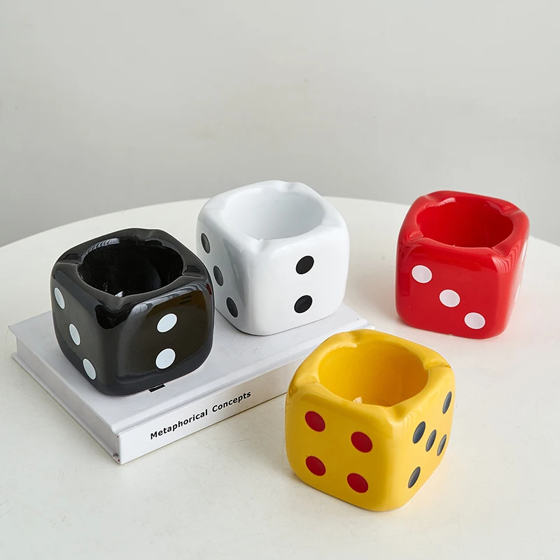 Ashtray Ceramic Dice Shape Home Living Room High-Grade Light Luxury Personality Trendy Creative Gray Jar Gift Simple Modern 2Pcs