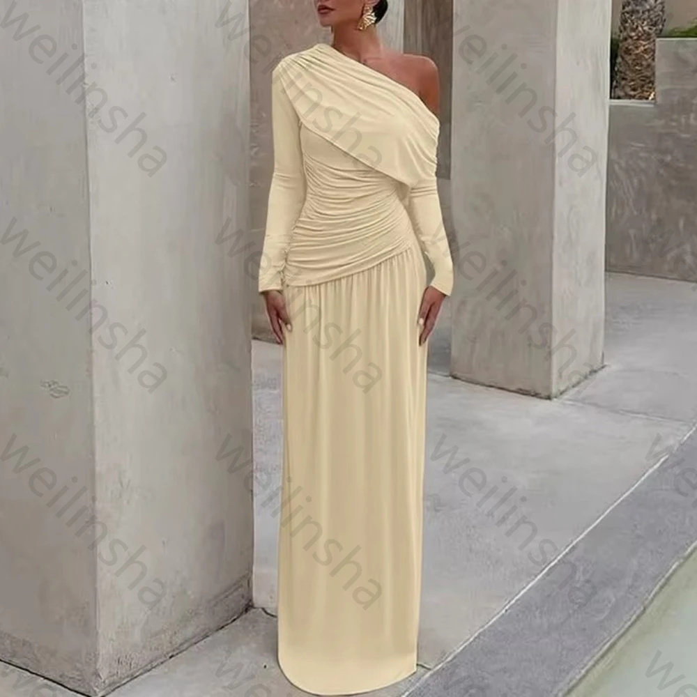 

Вечерние платья с наклонными плечами и длинными рукавами, асимметричное драпированное платье со рюшами, высококачественные платья для выпускного вечера, женские платья по индивидуальному заказу