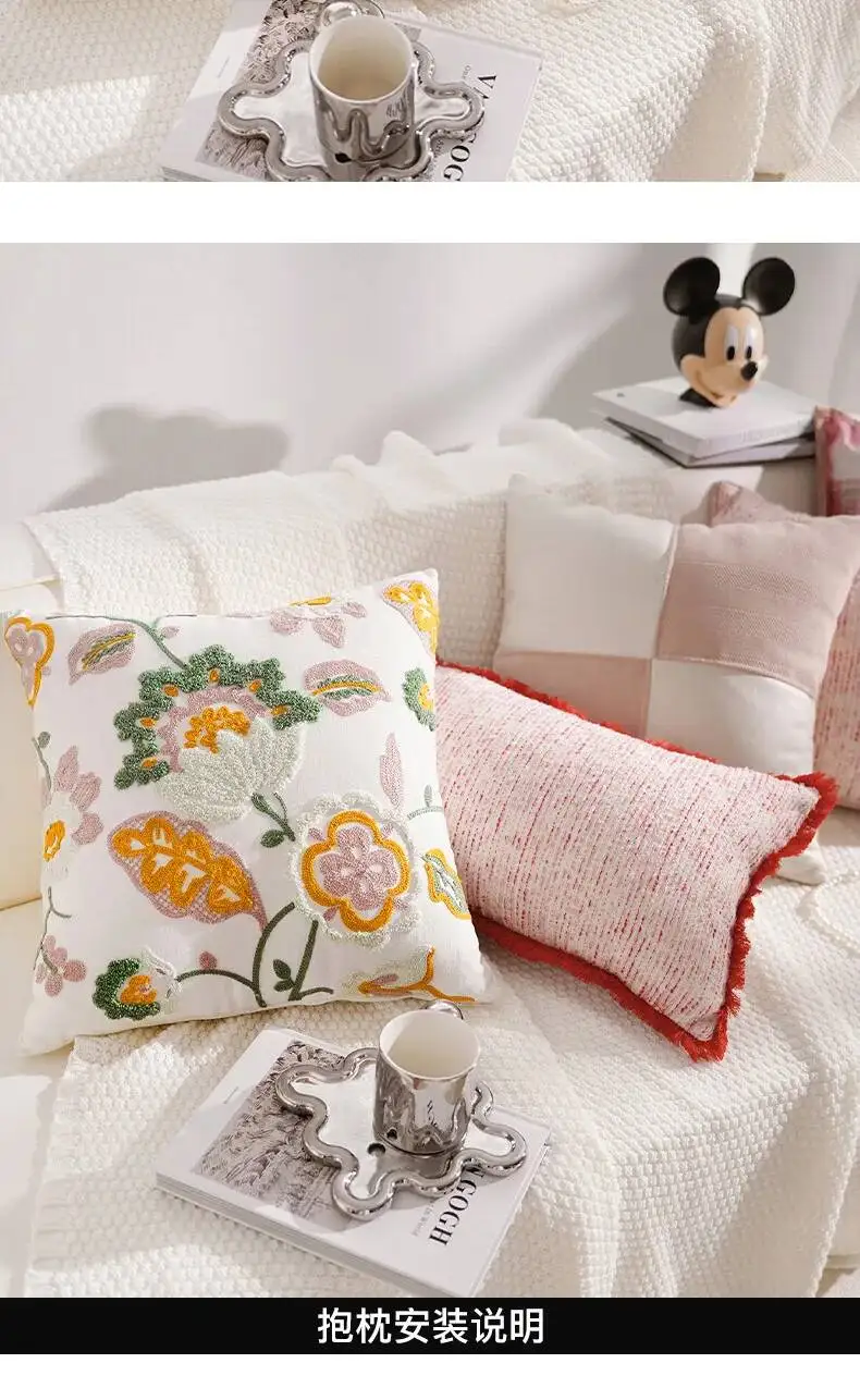 Boho Blumenbestickte Kissenbezüge, superweiche, getuftete Plüsch-Dekokissenhüllen für Sofa, Bett, Wohnzimmer, Heimdekoration – Detail 16