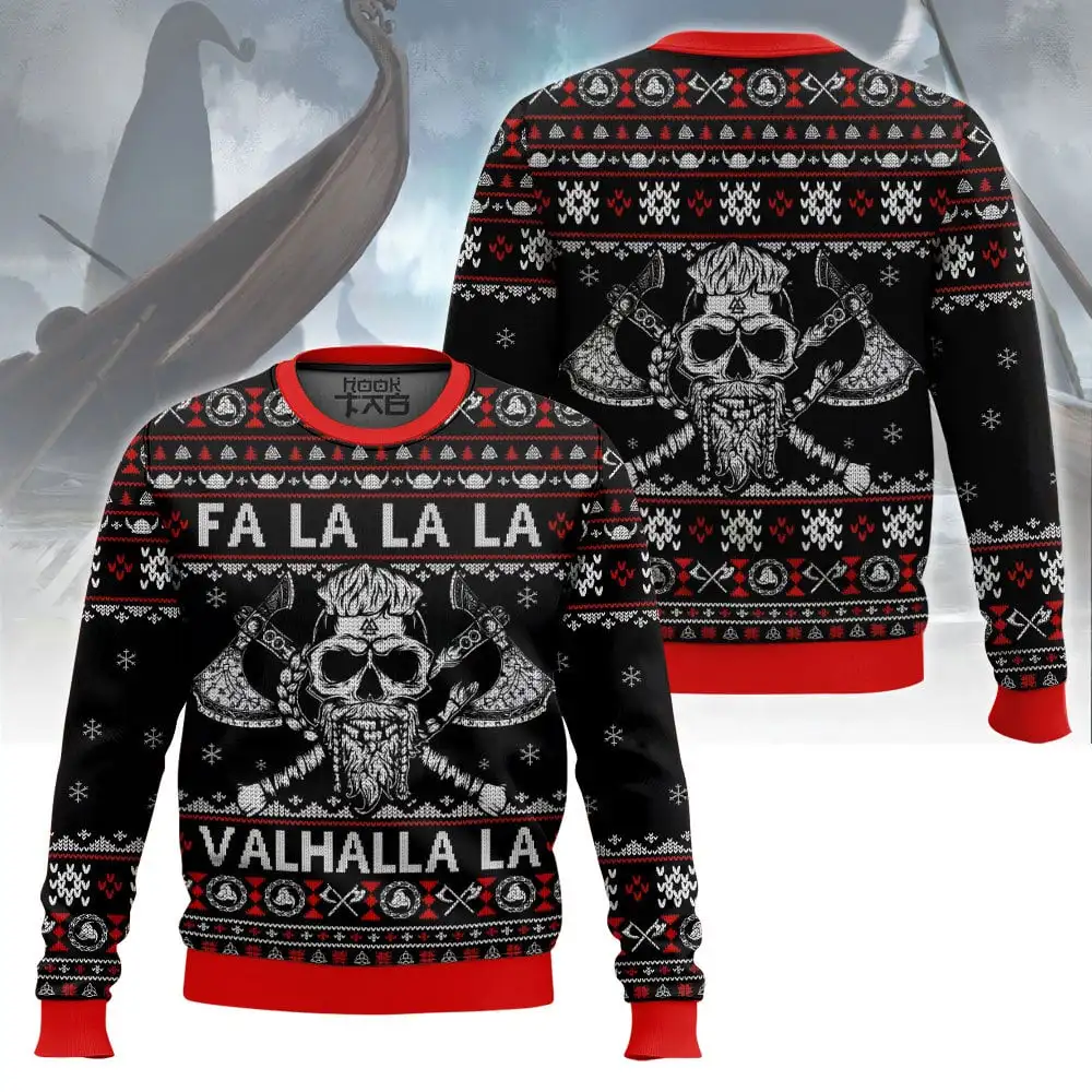 

Fa La La Valhalla Viking Skull Ugly Christmas Sweater Funny Holiday Party Pullover Plus Size Xmas Sweater for Men Xmas Gift 2026