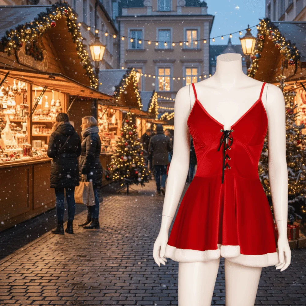 الملابس الداخلية Bowknot فستان عيد الميلاد السنة الجديدة منامة شفافة فستان البدلة الحلو جوفاء بروتيل ملابس نوم المنزل #5