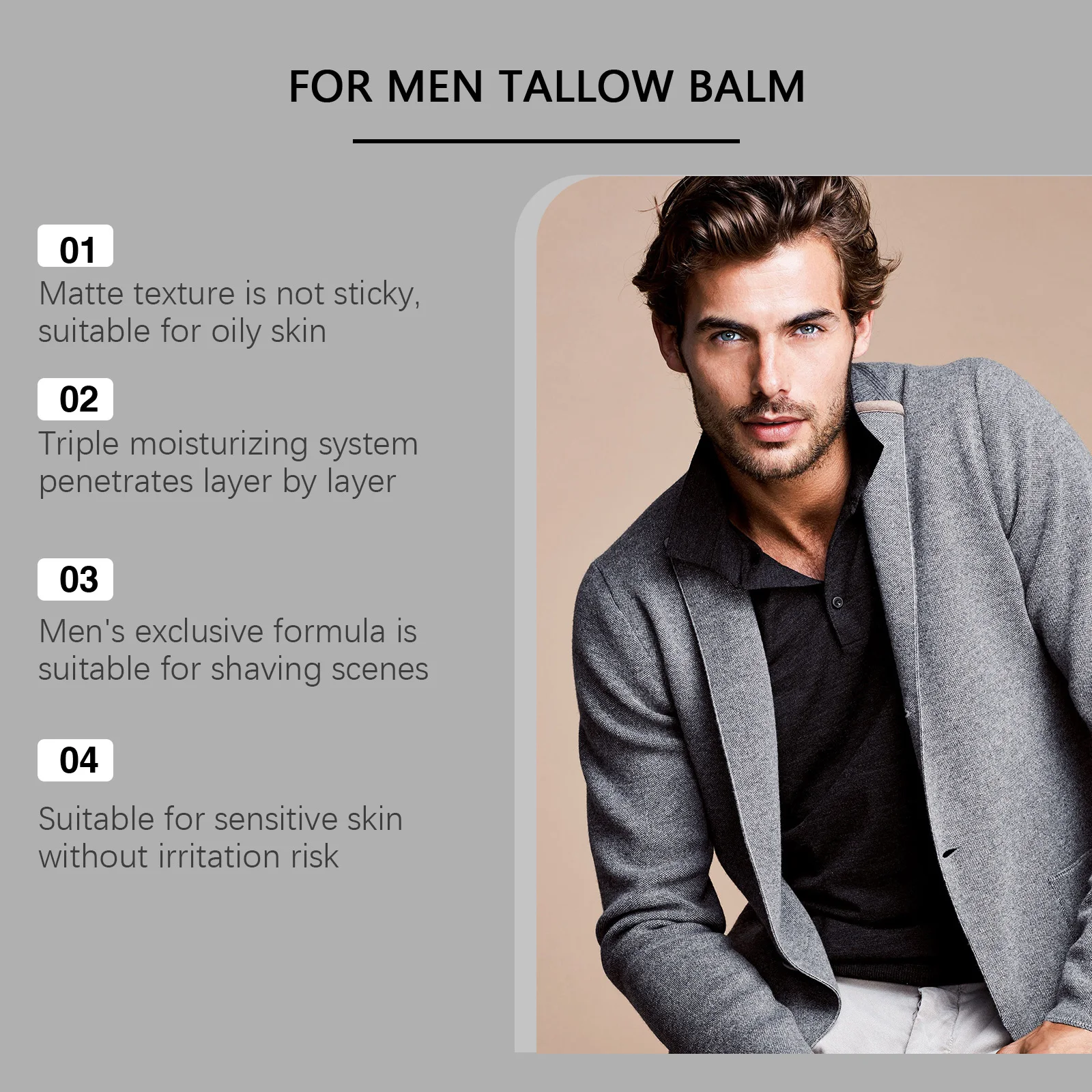 Men's Tallow Balm Firming Fade Fine Lines Anti Wrinkle Moisturizing Non-Greasy Brighten Skin Facial Care Skin Face Cream