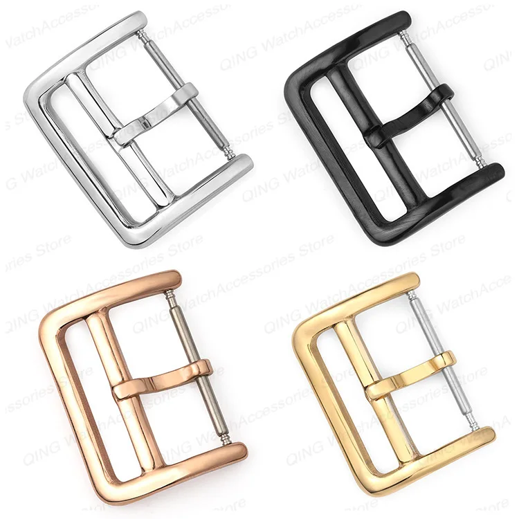 Watch Band Metal Buckle 12 14 16 17 18 20 22mm Strap Solid Square Button Silver Black Rose Gold Stainless Steel Polished Clasp