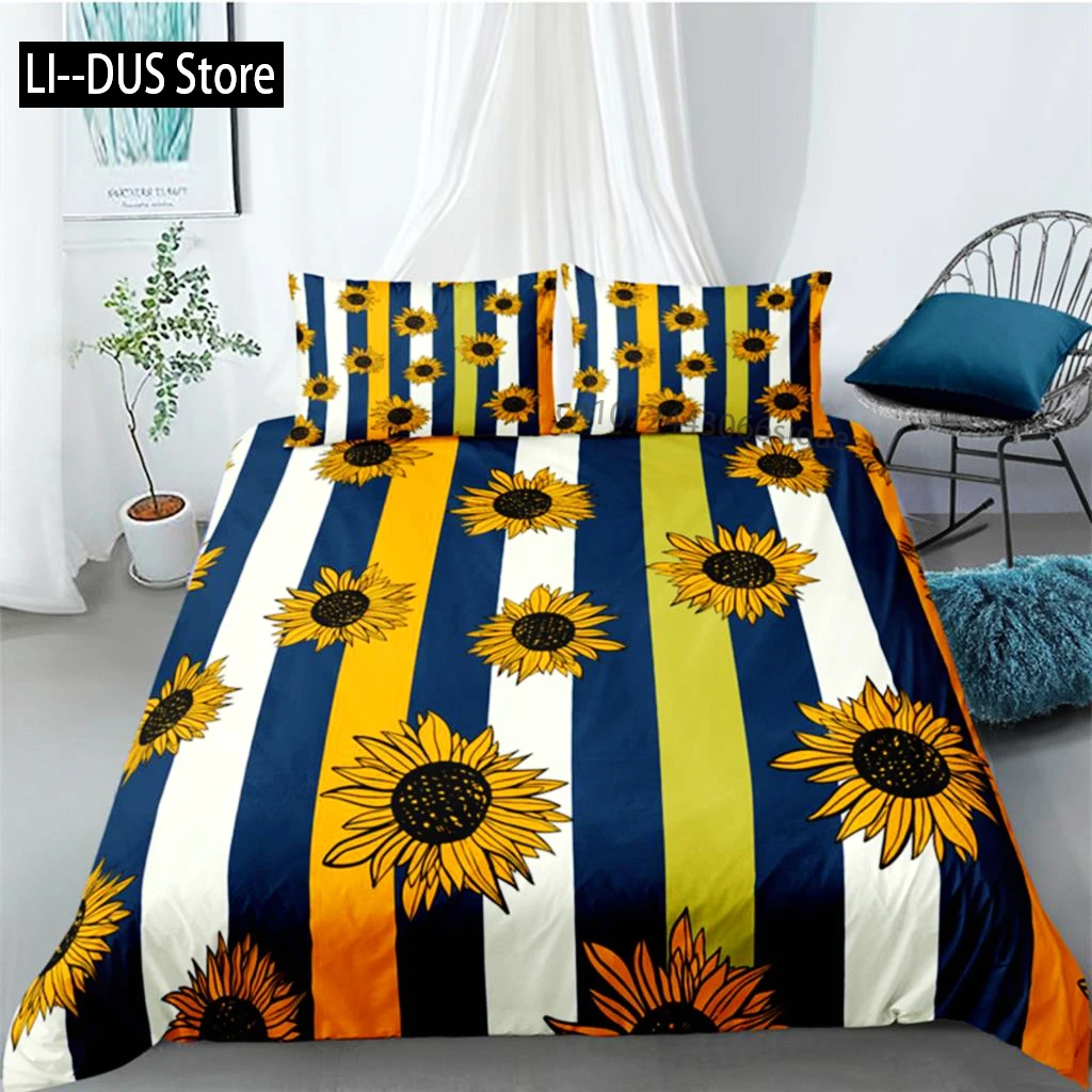 

Duvet Cover Sunflower Yellow Flower Bedding Set Farmhouse Green Leaves Floral Quilt Cover For Women Girl Bedroom Decorations