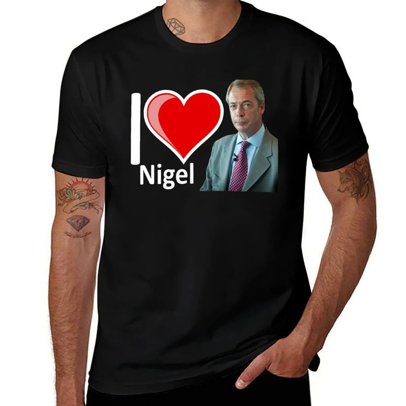 Fantástico I Love Nigel Farage regalos camiseta camisetas para hombre algodón suave hombre camiseta diseñador camiseta