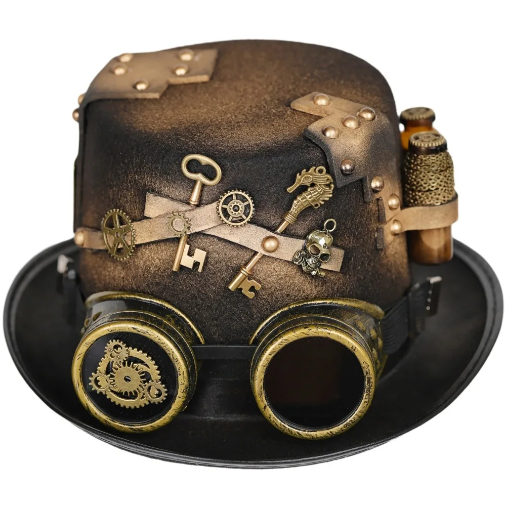 

Victorian Steampunk Top Hat with Vials & Goggles - Cosplay Prop for Masquerade Balls & Gala Events