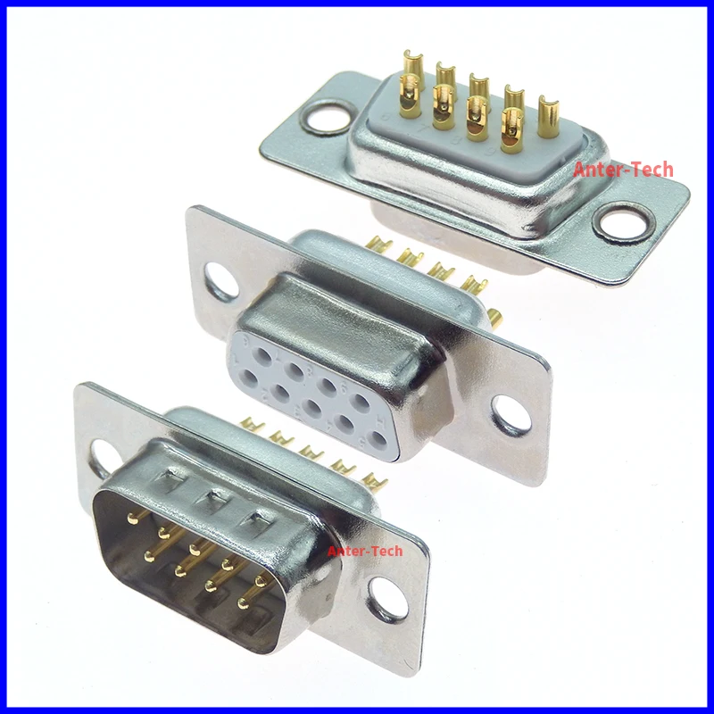 2PCS 3U Gold Plated Solid Pin DB9 Male Female Mount serial port CONNECTOR Solder Type D-Sub RS232 COM CONNECTORS 9pin Adapter