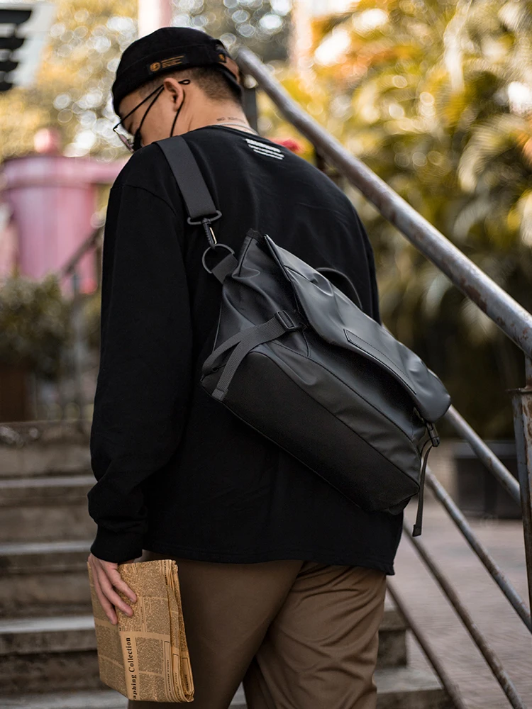 ABOYS Sporty Men's Crossbody Bag Portable Casual Single Shoulder Workwear Versatile Cycling Messenger Bag Oxford Cloth