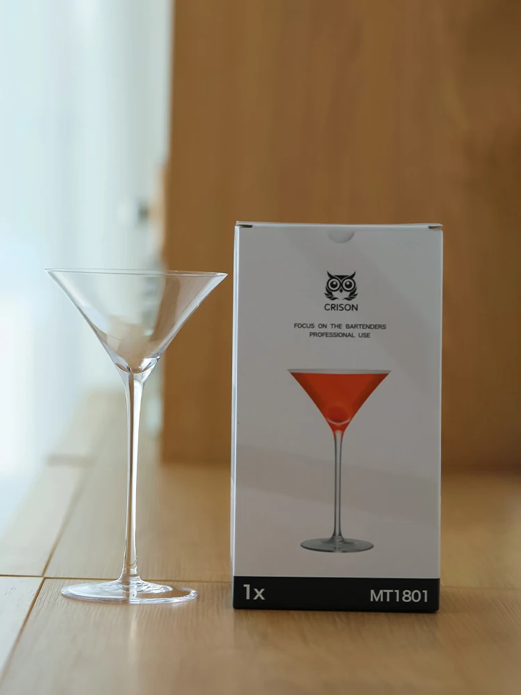 Horn Shape Leadless Crystal Martini Cocktail Glass Triangular Tall Cocktail Glass Color Box Packaging