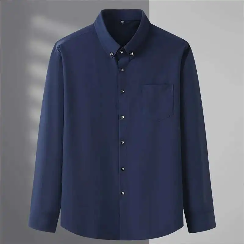 Printemps automne à manches longues solide Social coréen vêtements hommes affaires travail bouton Slim Fit poche chemises grande taille 8XL