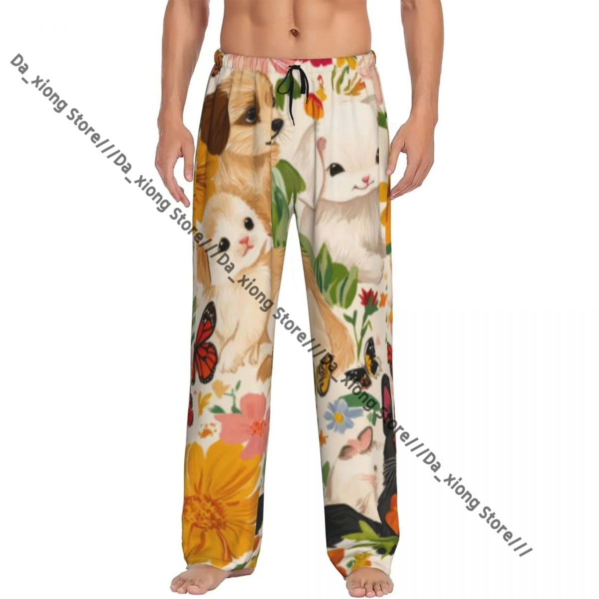 

Мужские пижамы для щенков, котят и морских свинок, пижамные штаны, брюки для отдыха, штаны для сна