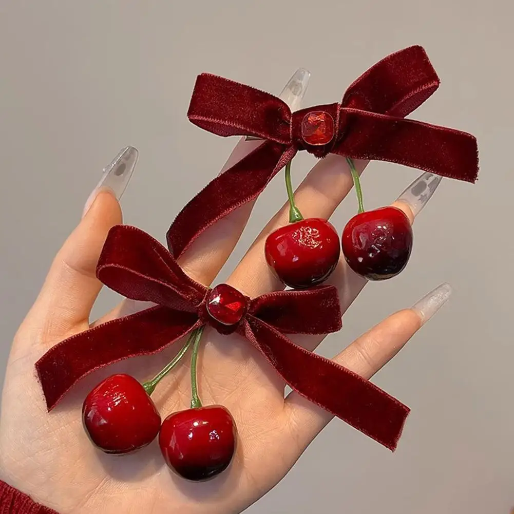 Rote Schleife simulieren Kirsche Haarspangen für Frauen süße süße Mädchen Haarnadel Pony Pferdeschwanz Haare Clip Kopfschmuck Haarschmuck