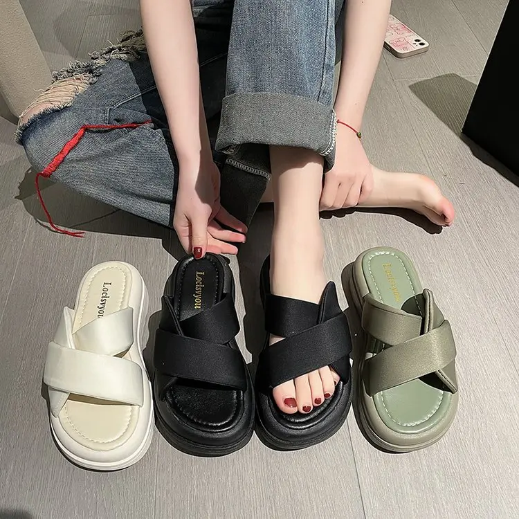 Women\'s Slippers 2023 New Fashion All-match Summer Open-toed Women\'s Sandals Solid Color Women\'s Slippers Square Toe Flat