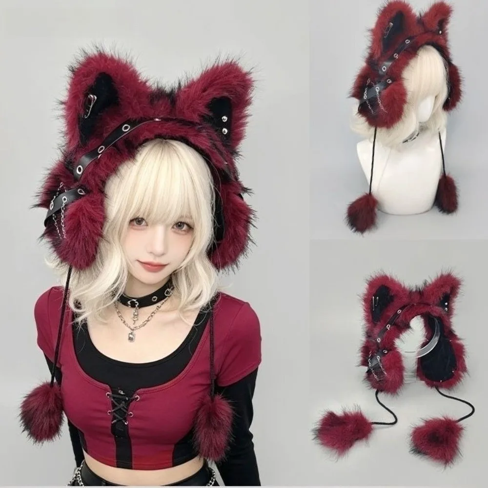 Headwear Y2K Gothic Cat Ear Earmuffs Cosplay Thick Warm Fluffy Earmuffs Headwear Wind-proof Ear Covers Cosplay Party