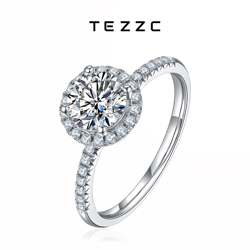 

Tezzc 1ct 2ct 3ct Moissanite Lab Diamond Ring 925 Sterling Silver with Gold Plated Pass Diamond Test For Women Rings Jewelry