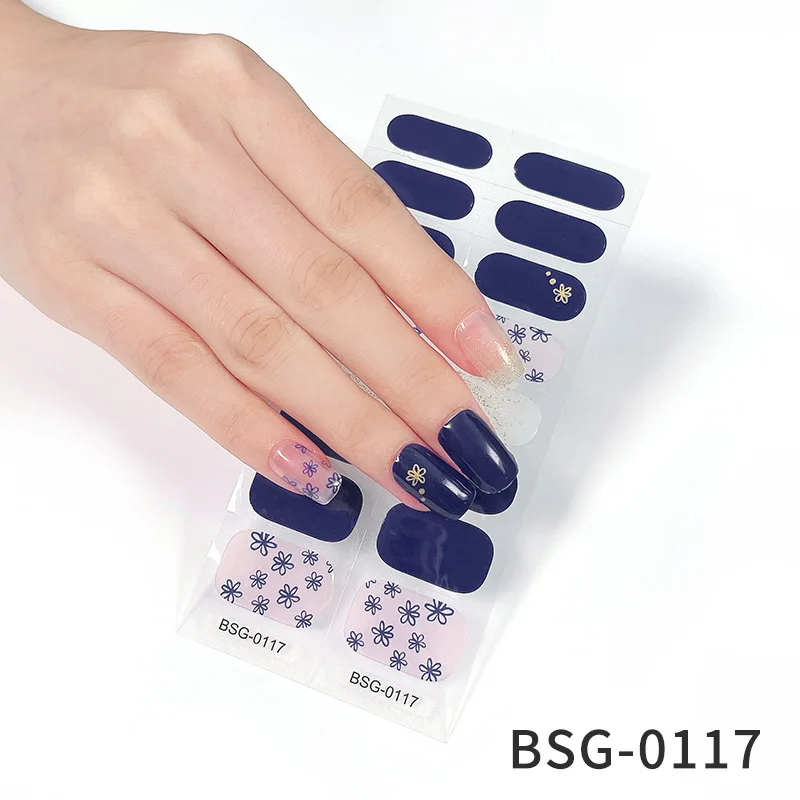 16PCS Semi Cured Gel Nail Stickers Set for UV Lamp Full Cover Manicure DIY Women Fashion Nail Art Decoration Gel Nail Sticker