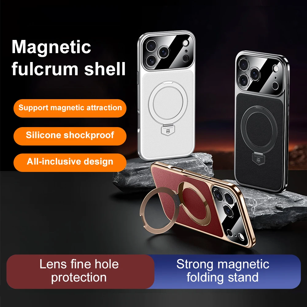 

Роскошный простой кожаный вращающийся металлический магнитный чехол-держатель для iPhone 17 Pro Max 16 15 14 17Air Защитный чехол для камеры с подставкой