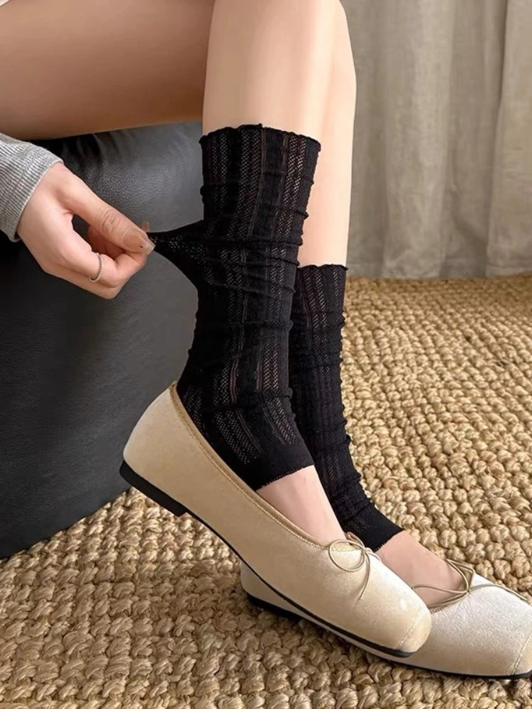 White Leg Warmers Women Summer Thin Sweet Ballet Style JK Lolita Twist Pattern Long Socks Minimalist Jacquard Stacked Leg Covers image 5