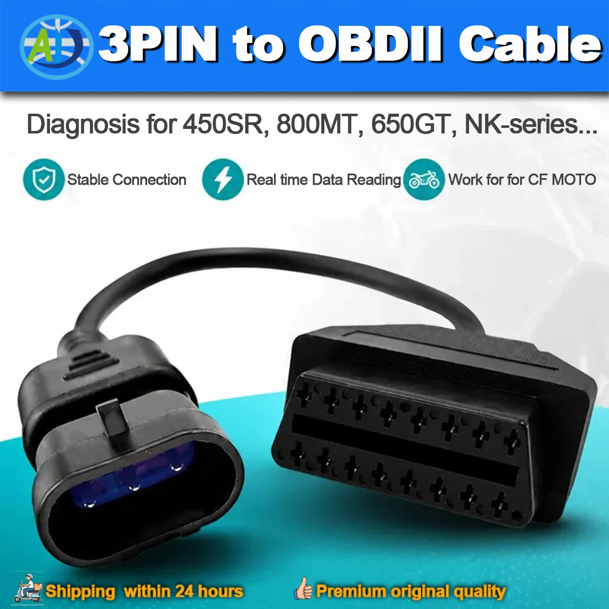 3-Pin-OBD-Kabel für CF-Motorräder, 16-Pin-OBD2-Diagnosekabel für 450SR, 800MT, 650GT, NK-Serie, hochwertiger 3-Pin-OBDII-Adapter