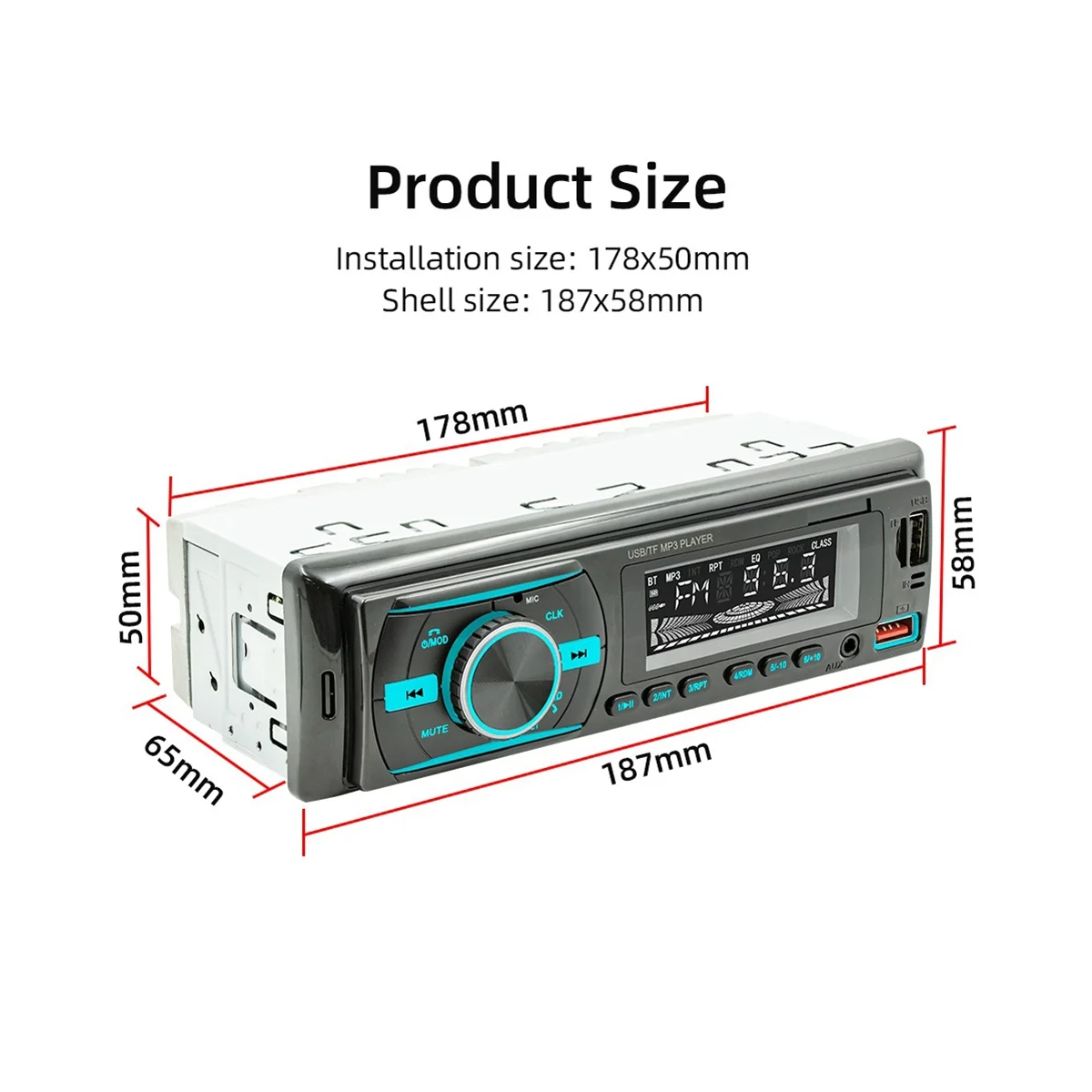 Single Din Car Audio Bluetooth Car Stereo Receiver with LCD Display AM/FM Radio MP3 Player USB SD AUX APP Control