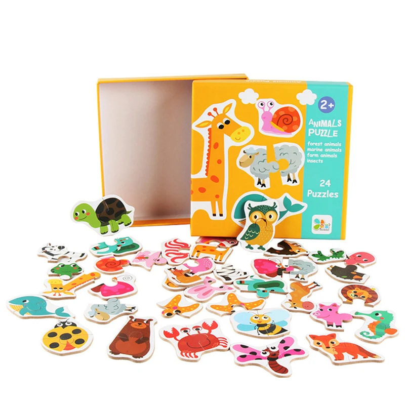 Children Gifts Kids Wooden Jigsaw Matching Puzzle Game Baby Early Learning Cognition Animal Fruit Traffic Educational Toys