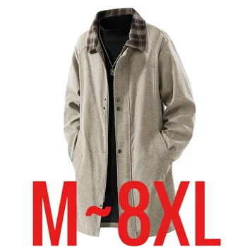 Big Size 8XL Men Long Trench Coat British Style Vintage Windbreaker Male England Business Classic Winter Khaki Jacket Plus Large