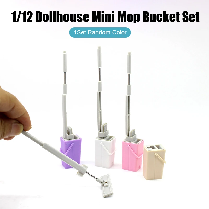 1:12 Dollhouse Miniature Mop With Bucket Kit Dollhouse Cleaning Tools Furniture Accessories Decor Toy Micro Scene Building Prop