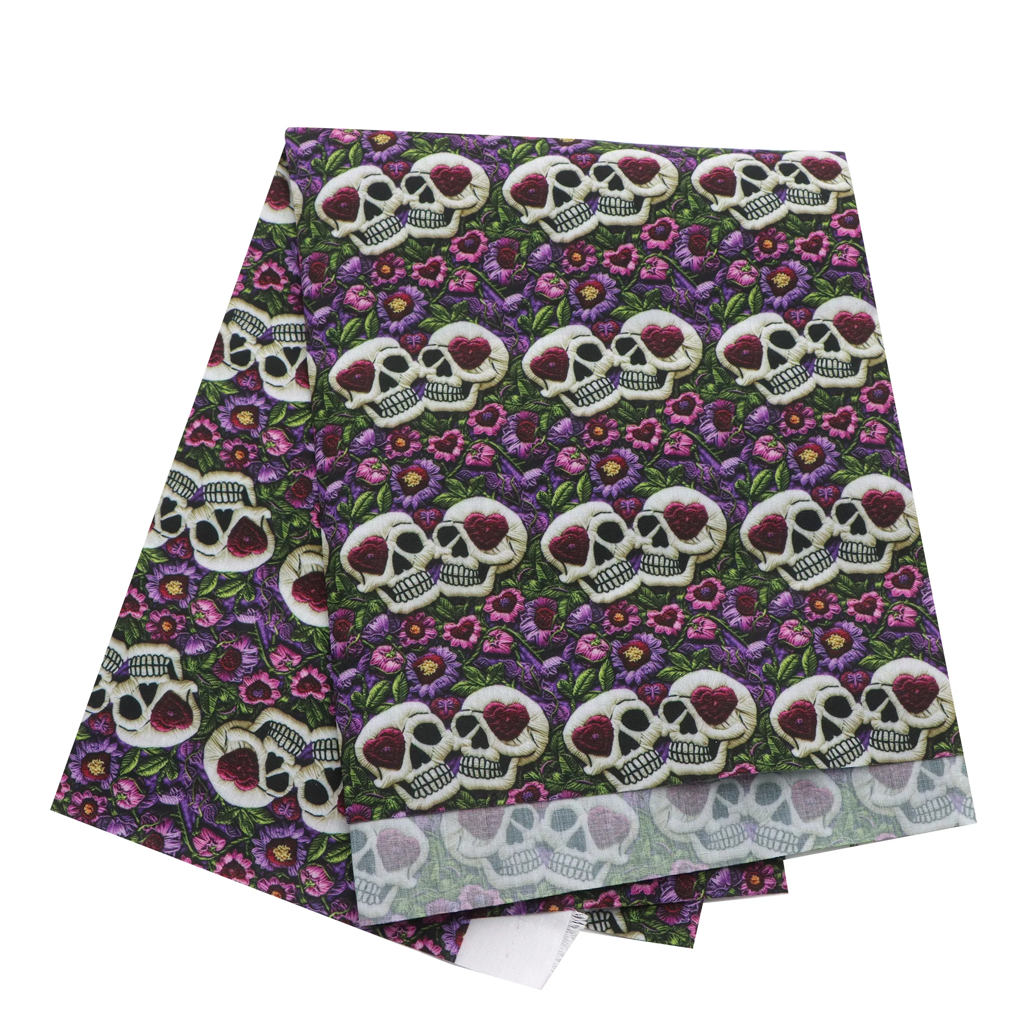 50*145cm Halloween Skull Ghost Floral 3D Imitation Embroidery Printed Polyester Fabric Patchwork Sewing Quilt Needlework