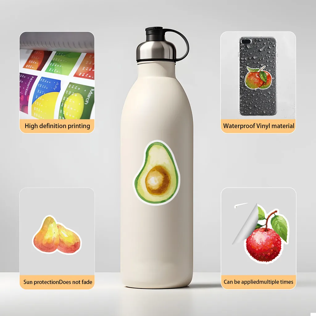 50 قطعة من ملصقات الكتابة على الجدران الجديدة المصنوعة من الفواكه والخضروات المائية - ديكور مقاوم للماء لهاتف الكمبيوتر وكوب الماء (متجر عوالم الرسوم المتحركة)