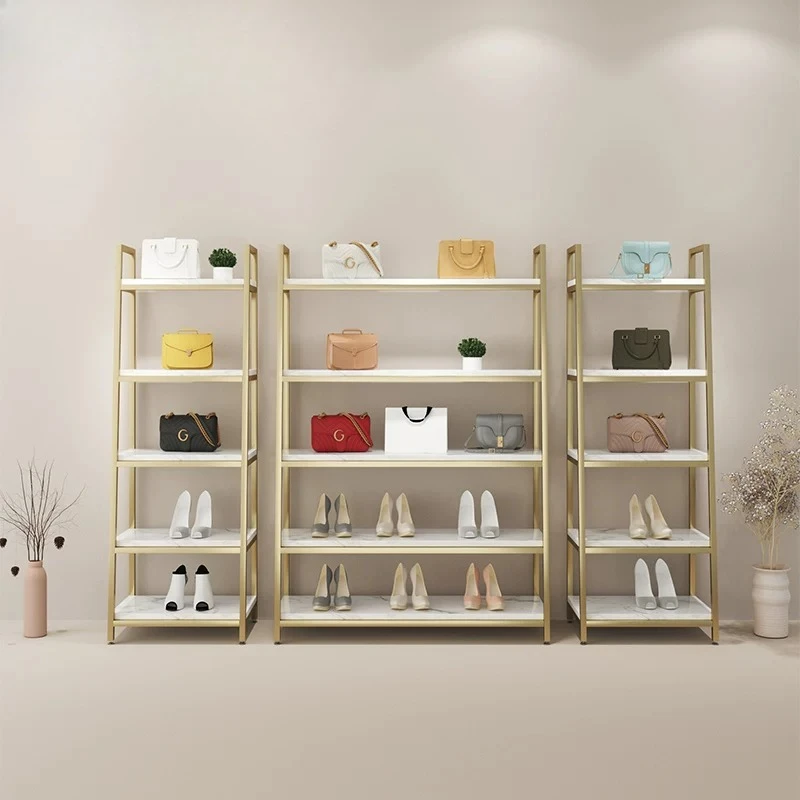 Shoe store shoe rack display rack, stainless steel titanium shopping mall shoe rack, clothing store bag display rack, multi-laye