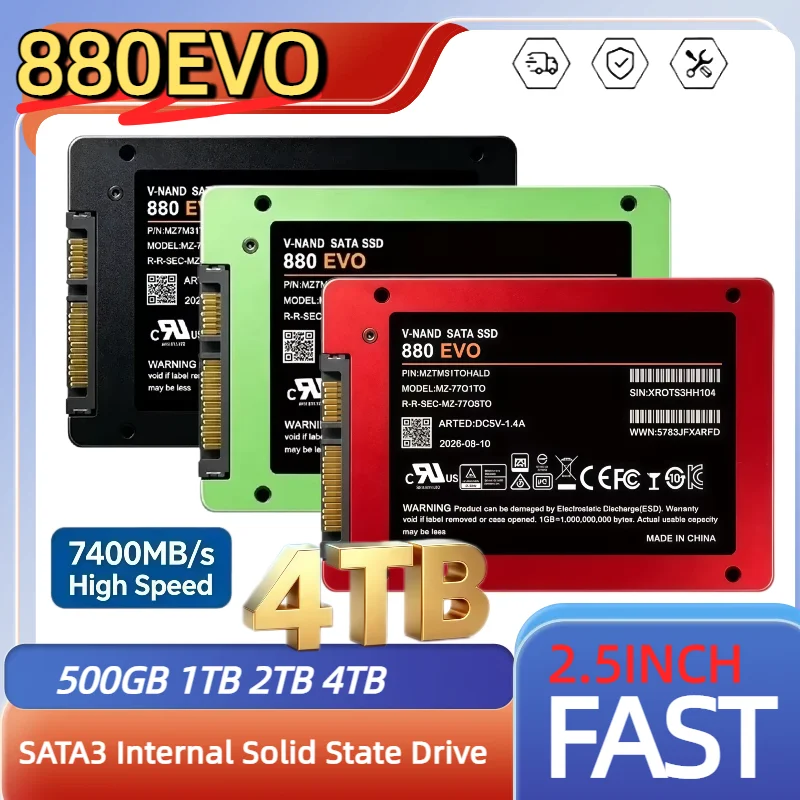 New 880 EVO 2.5 Inch SATA3 SSD Internal Solid State Drive 500GB 1TB 2TB 4TB Hard Disk Solid State Drive for Laptop Desktop