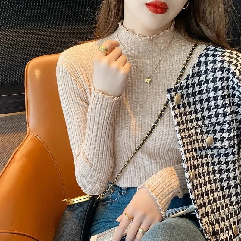 Women's Sweater 2023 Autumn Winter Turtleneck Sweater Vintage Solid Knitted Tops Casual Pullover Korean Jumpers Pull Femme